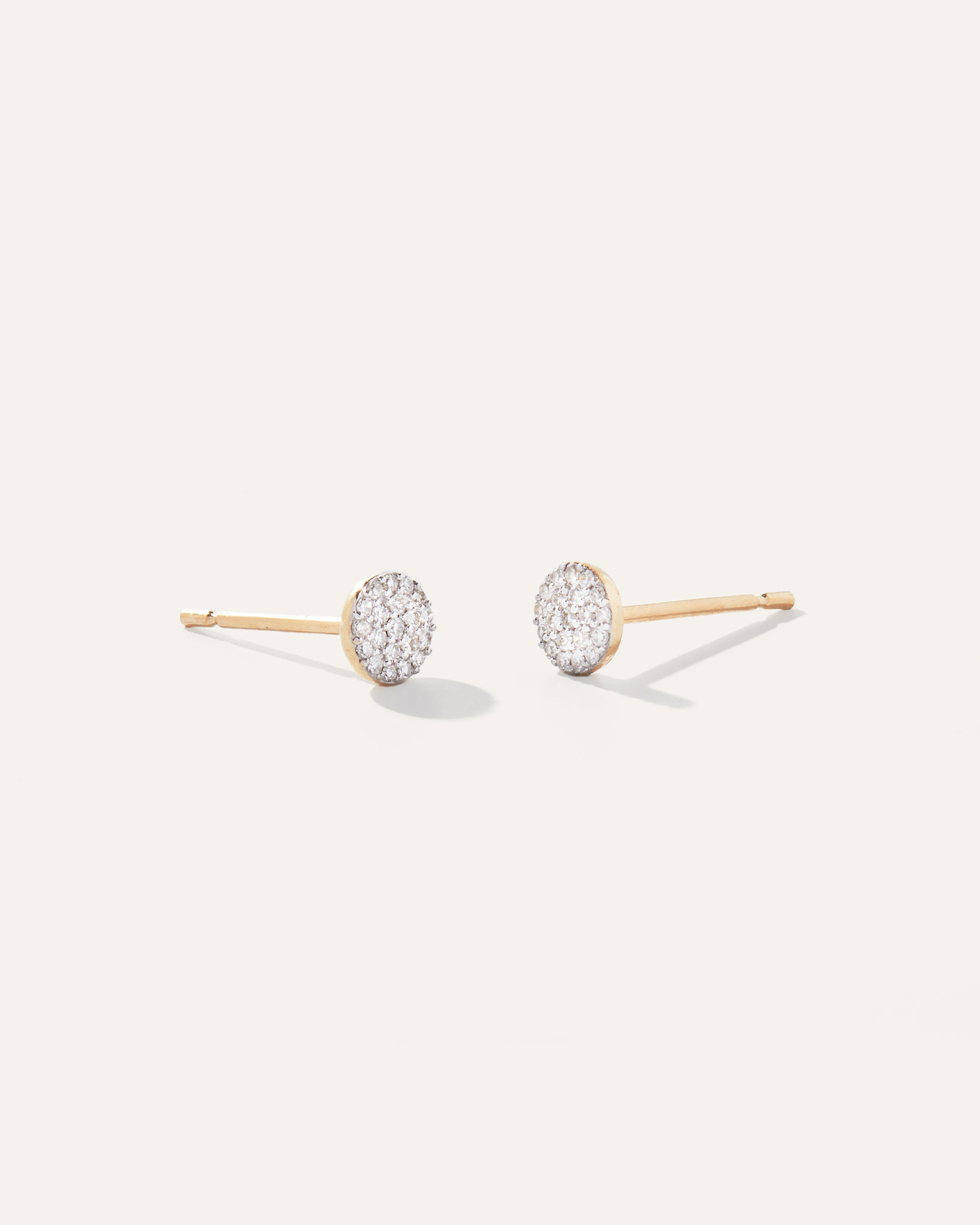 14K Gold Pave Diamond Round Studs