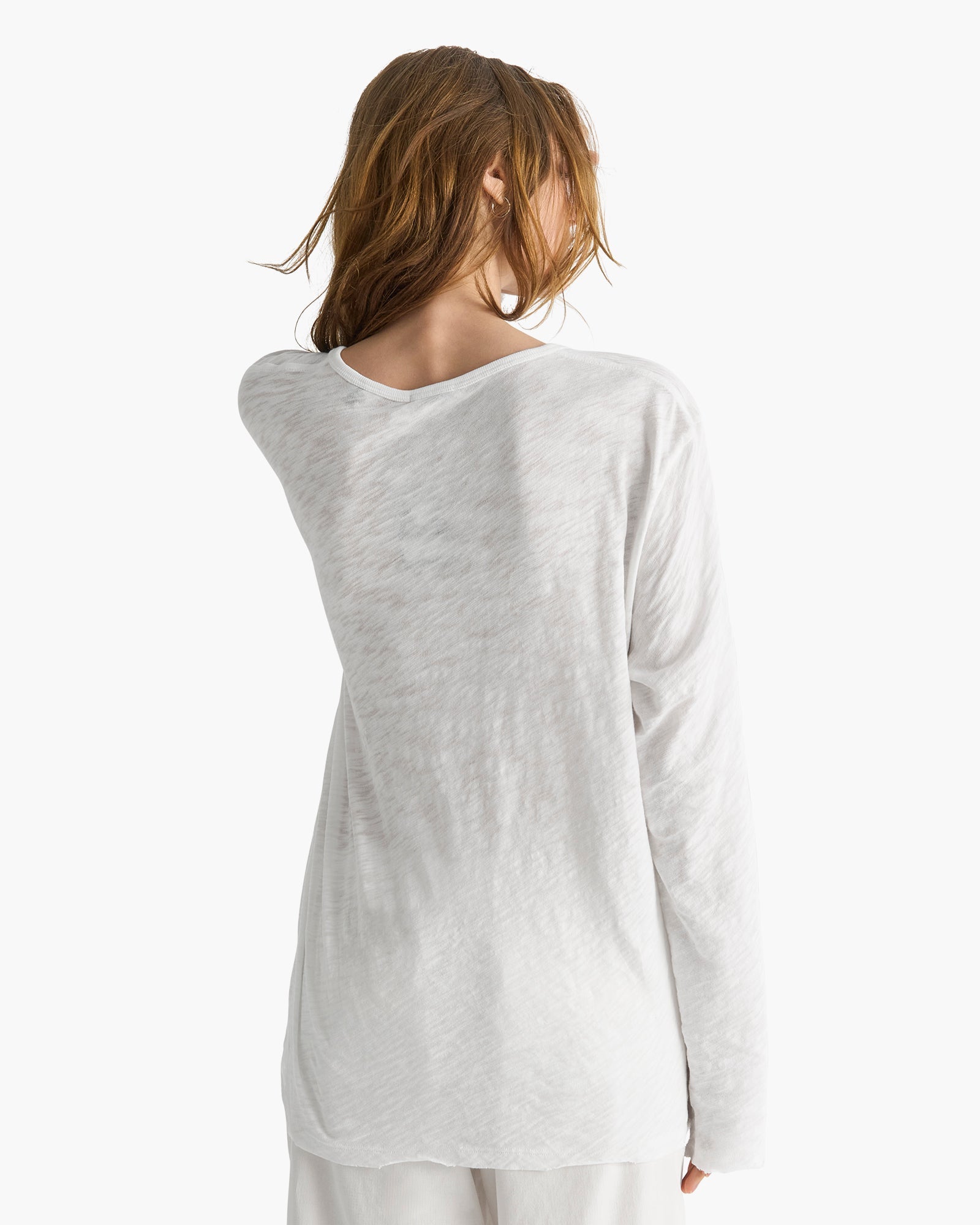 Slub Jersey Destroyed Wash Boyfriend Henley - White