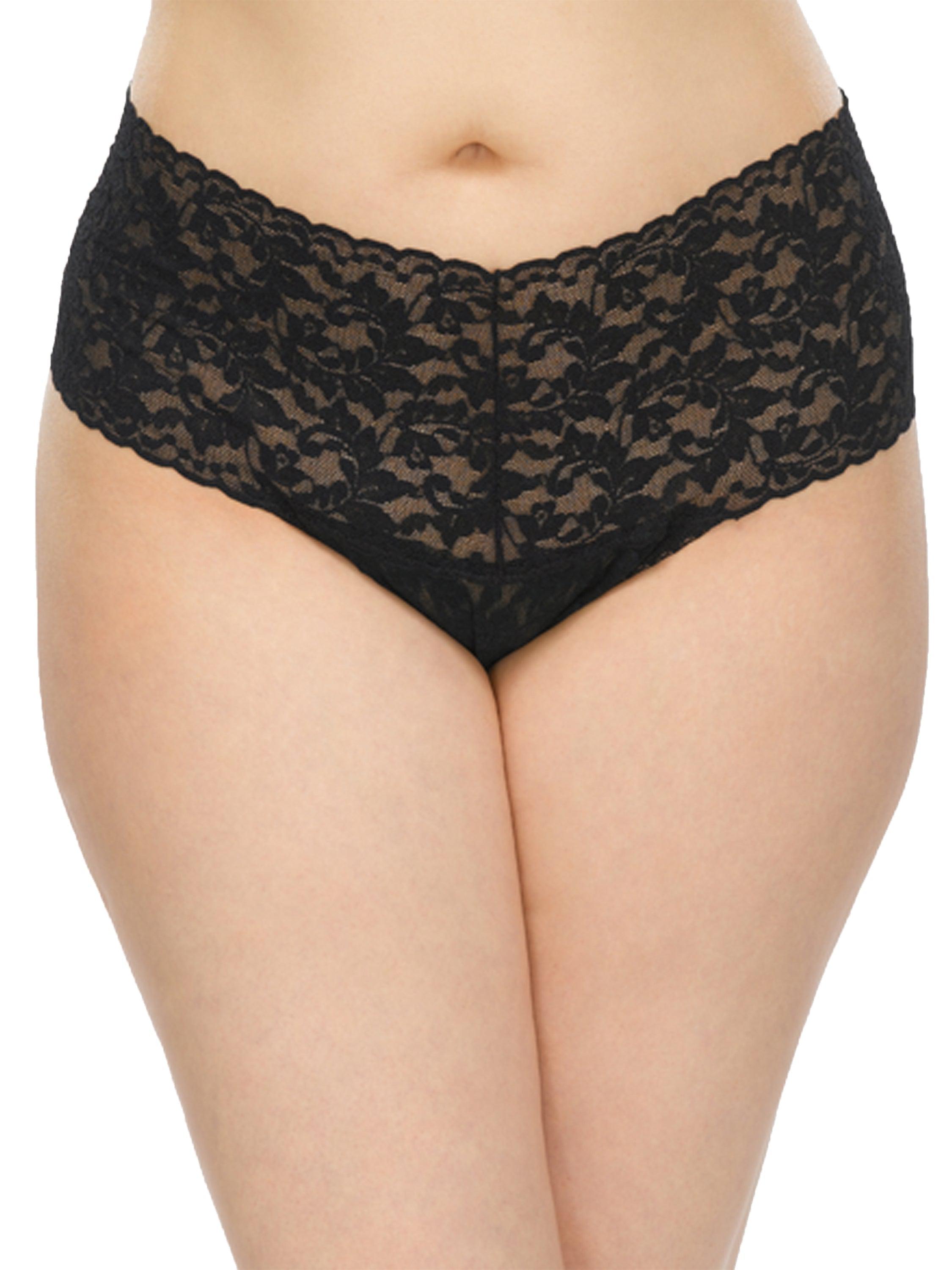 Plus Size Retro Lace Thong Black