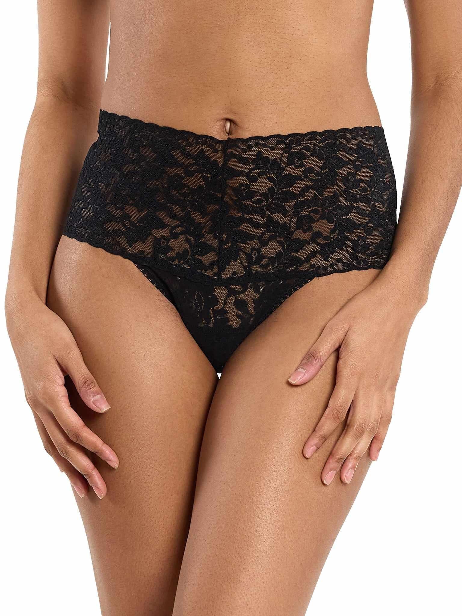 Retro Lace Thong Black