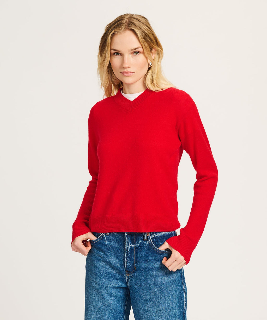 Lightweight Cashmere High V-Neck Sweater