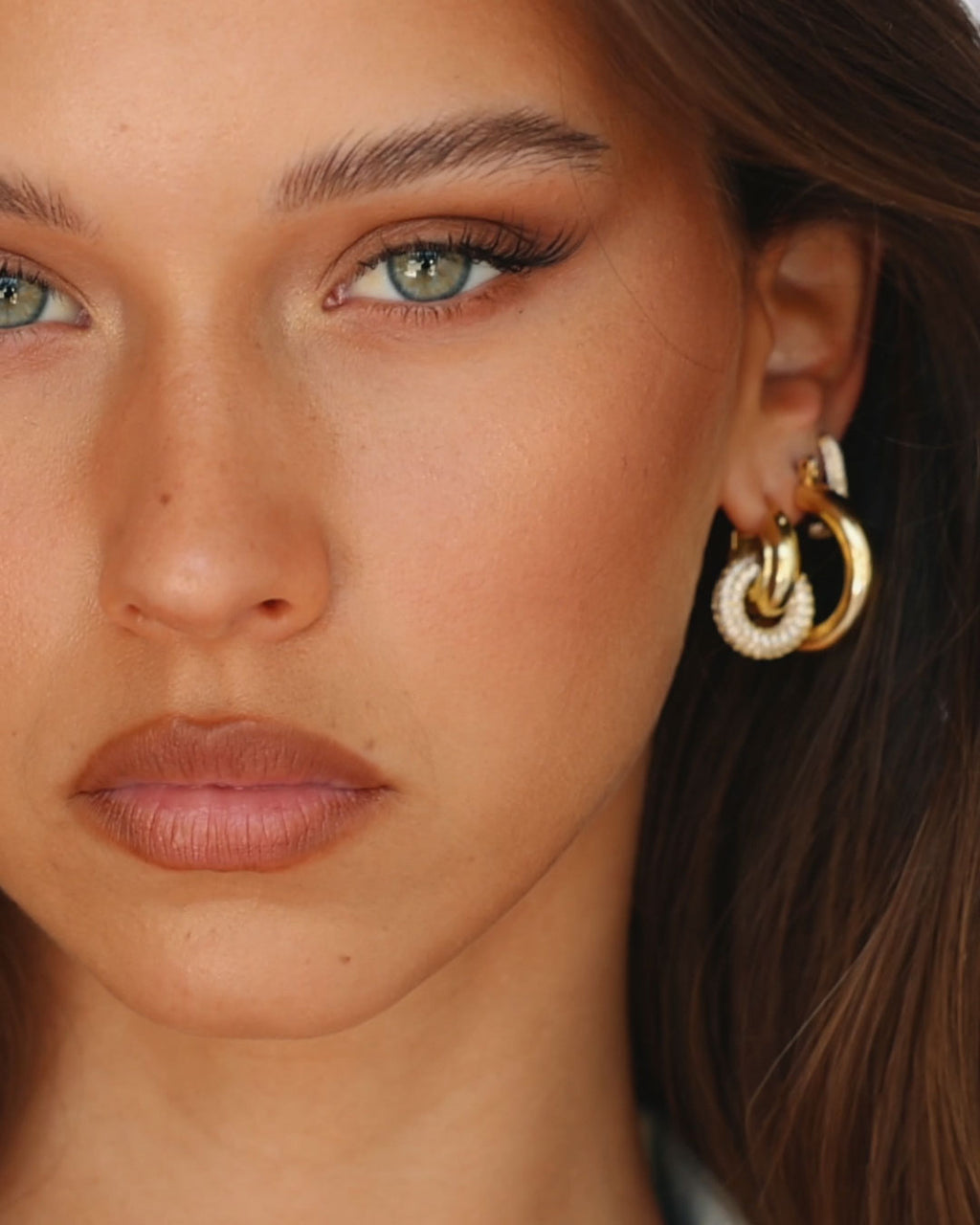 Pave Interlock Hoops- Gold