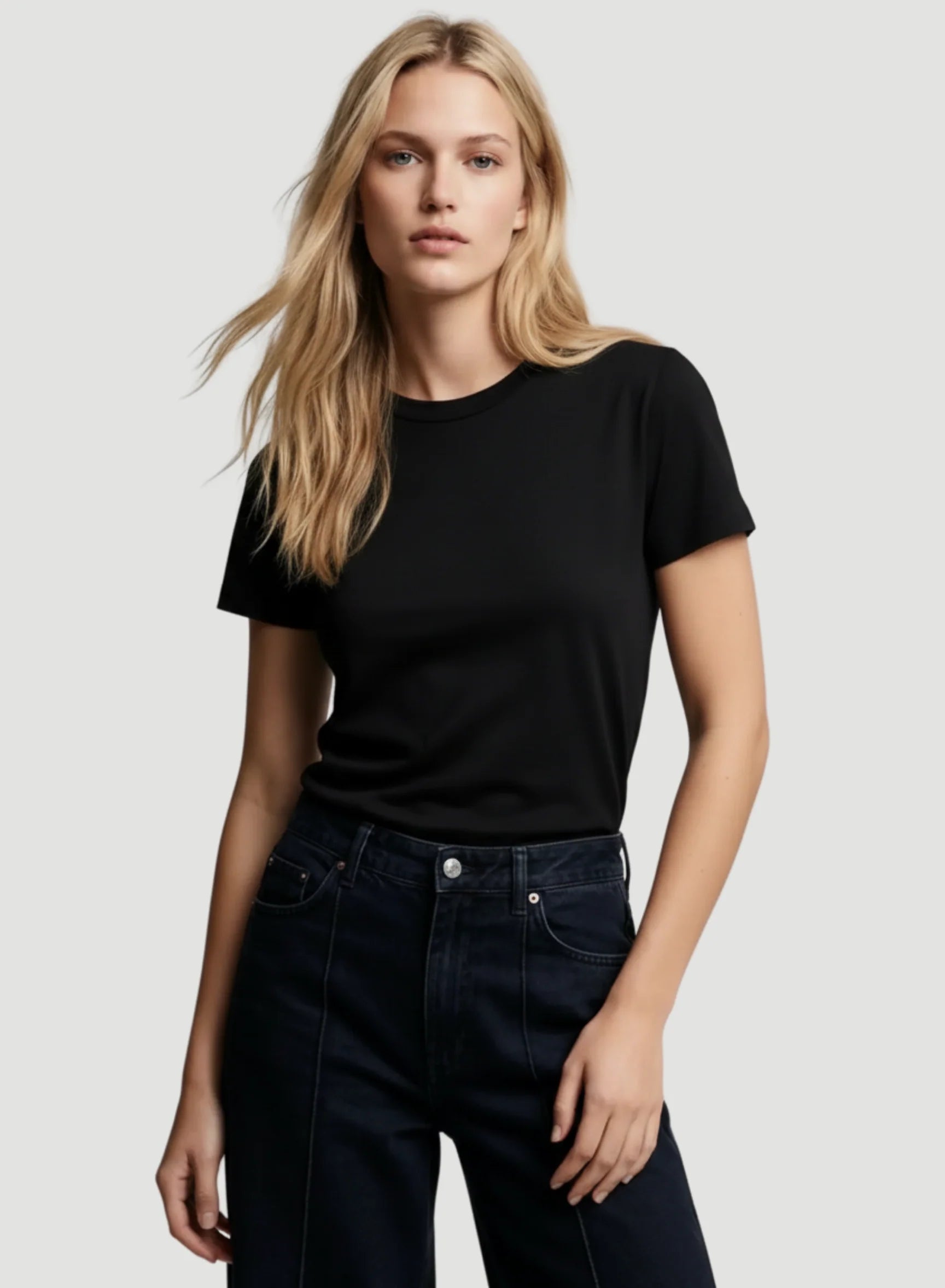 Lyocell Cotton Short Sleeve Semi Relaxed Crewneck T-Shirt