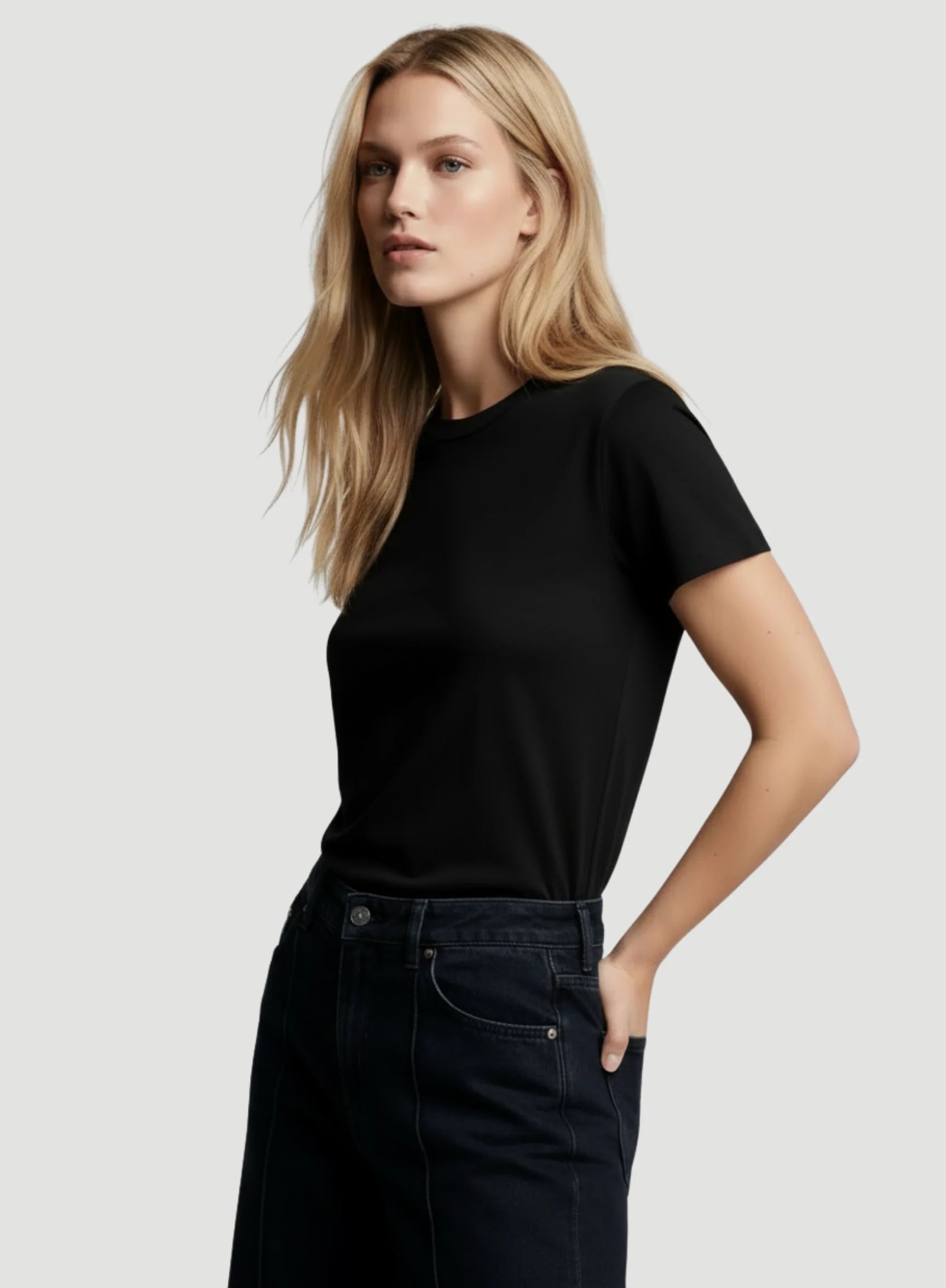 Lyocell Cotton Short Sleeve Semi Relaxed Crewneck T-Shirt