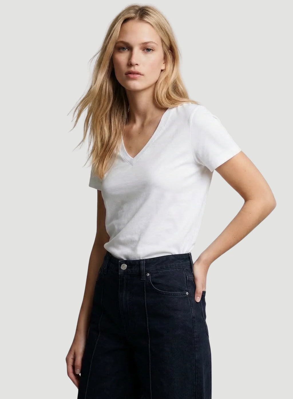 Lyocell Cotton Semi Relaxed Short Sleeve V-Neck T-Shirt