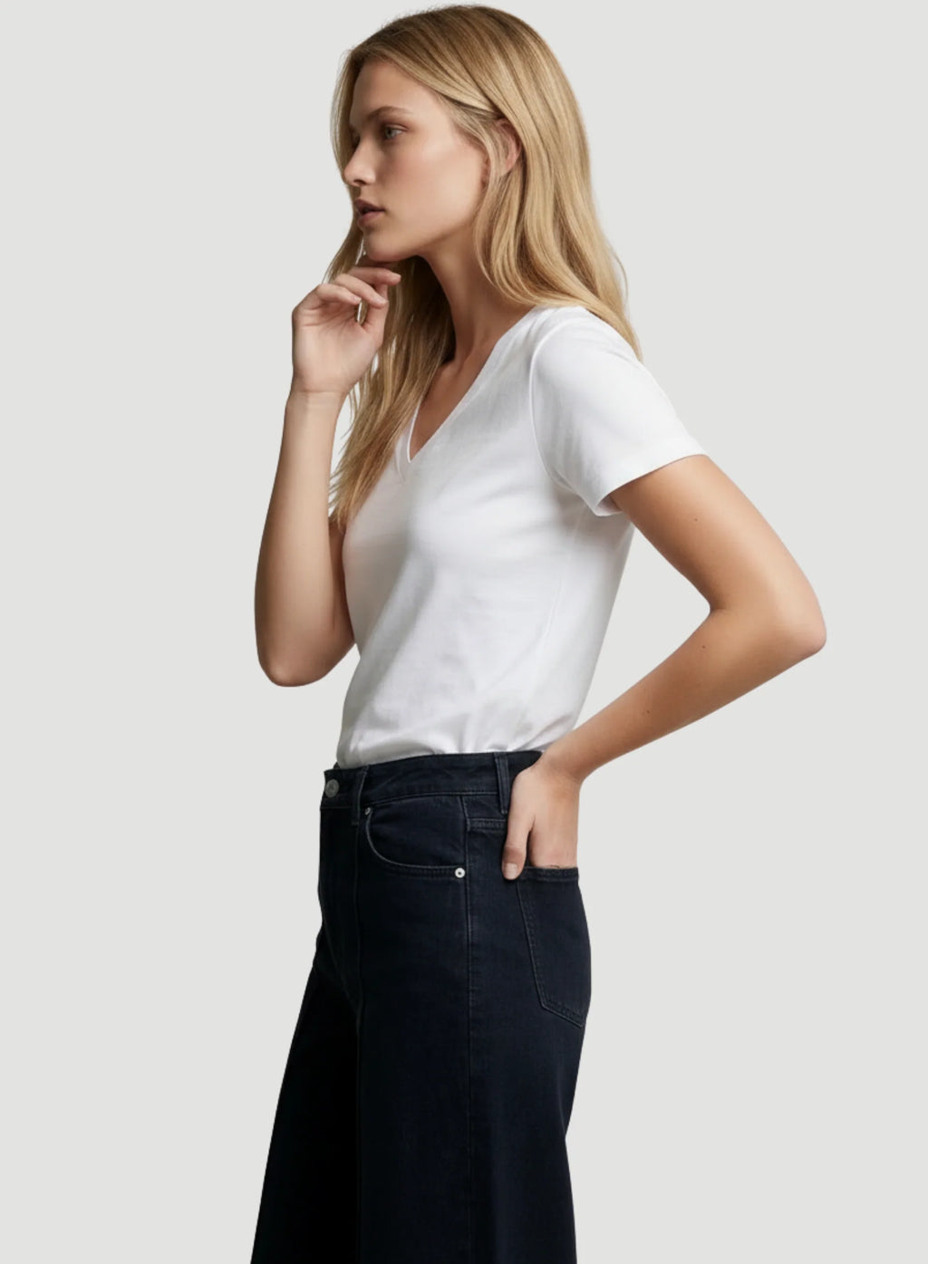 Lyocell Cotton Semi Relaxed Short Sleeve V-Neck T-Shirt