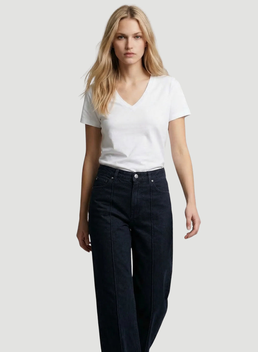 Lyocell Cotton Semi Relaxed Short Sleeve V-Neck T-Shirt