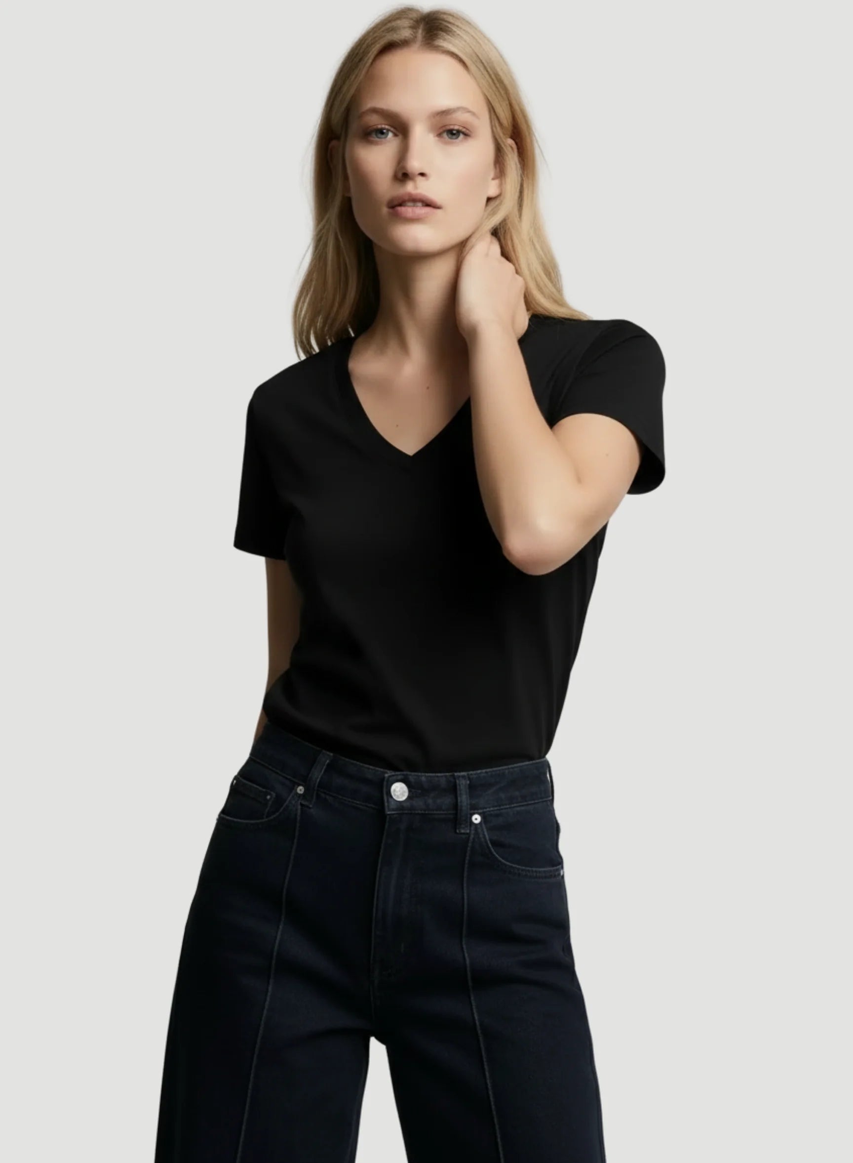 Lyocell Cotton Semi Relaxed Short Sleeve V-Neck T-Shirt