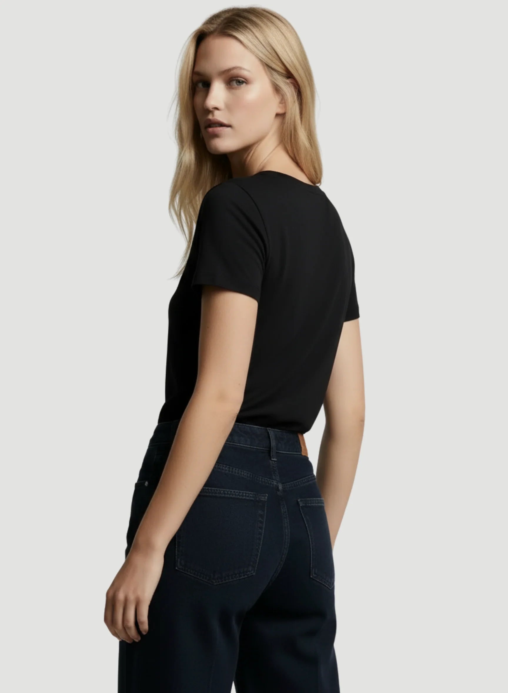 Lyocell Cotton Semi Relaxed Short Sleeve V-Neck T-Shirt