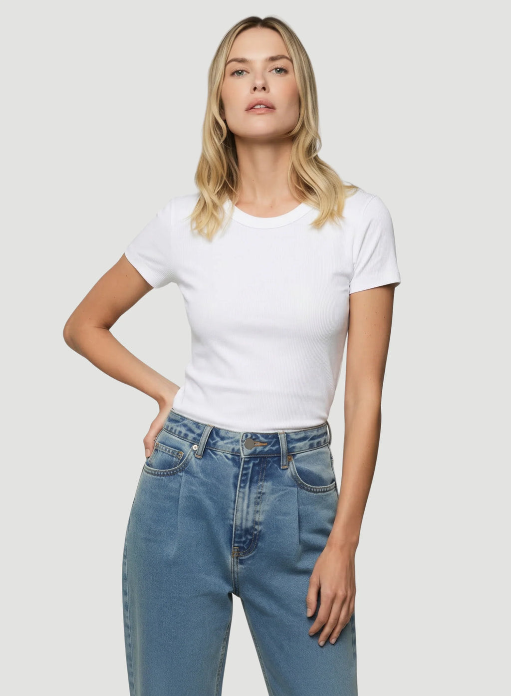Lyocell Cotton Baby Rib Short Sleeve Crewneck T-Shirt