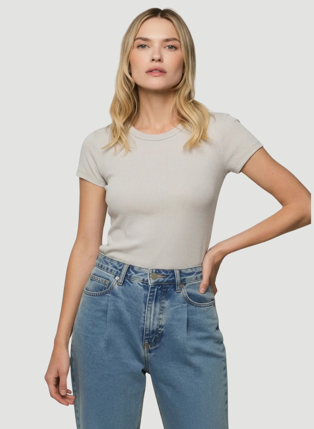 Lyocell Cotton Baby Rib Short Sleeve Crewneck T-Shirt