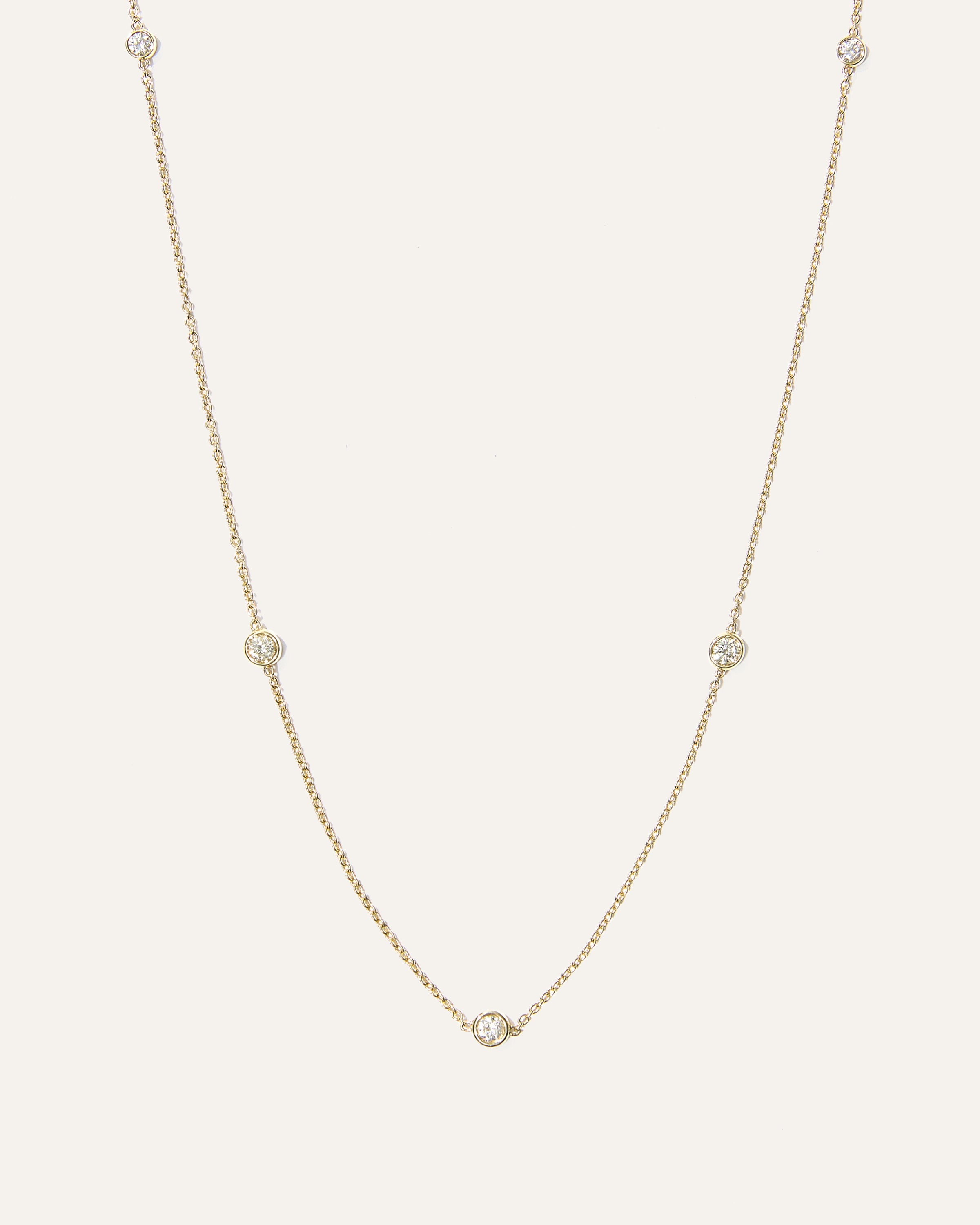 14K Gold Diamond Bezel Station Necklace