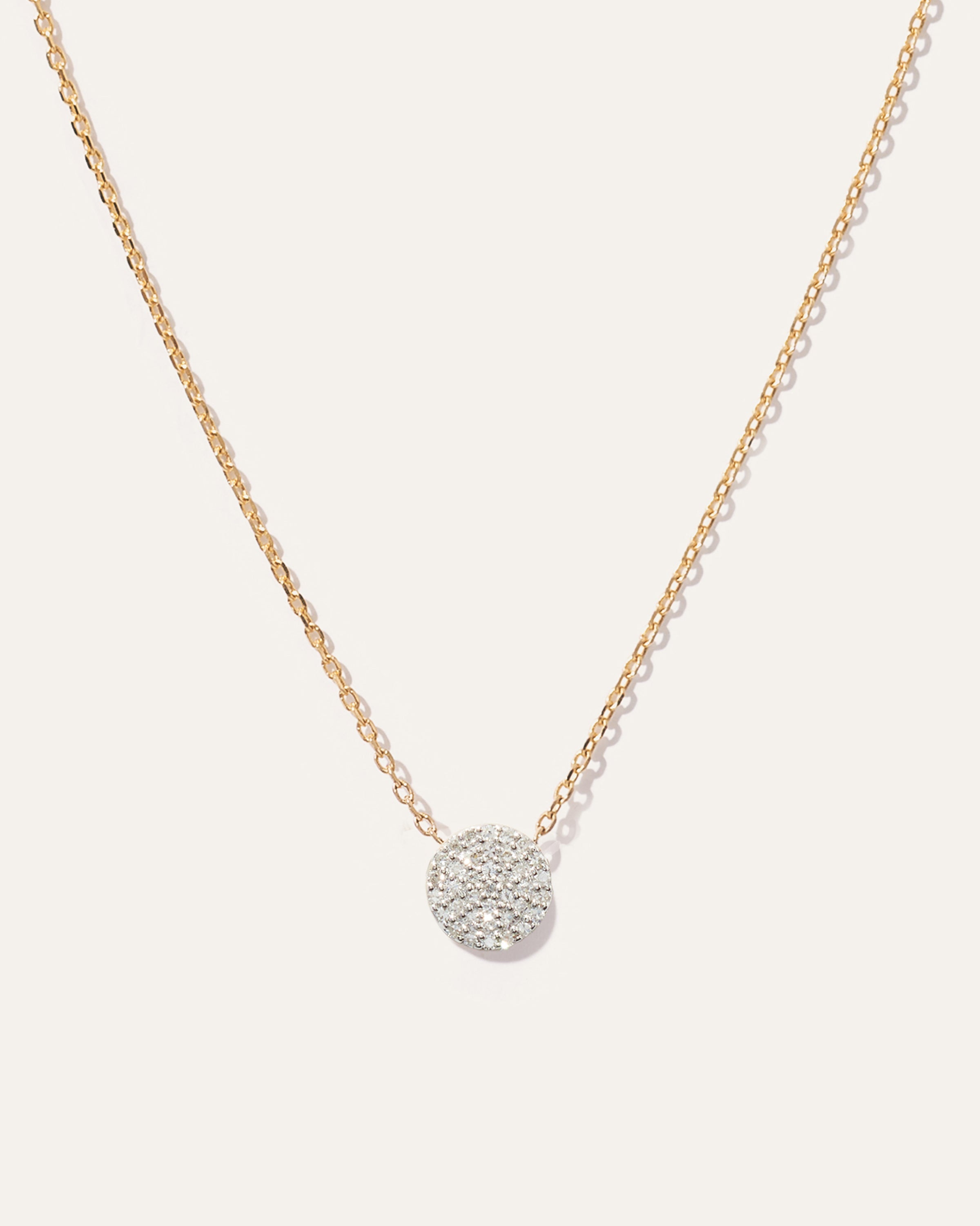 14K Gold Pave Diamond Disc Necklace