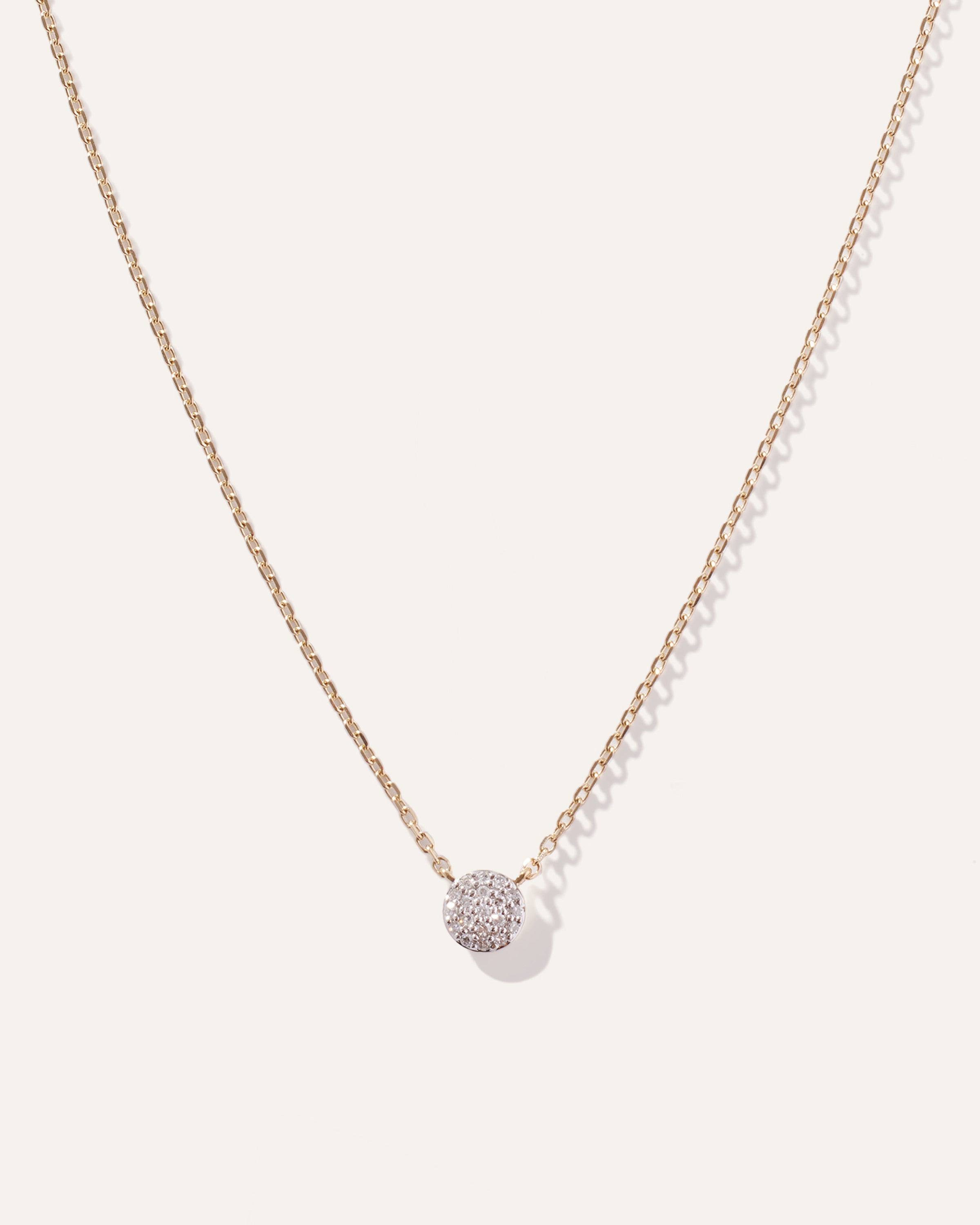 14K Gold Petite Pave Diamond Disc Necklace