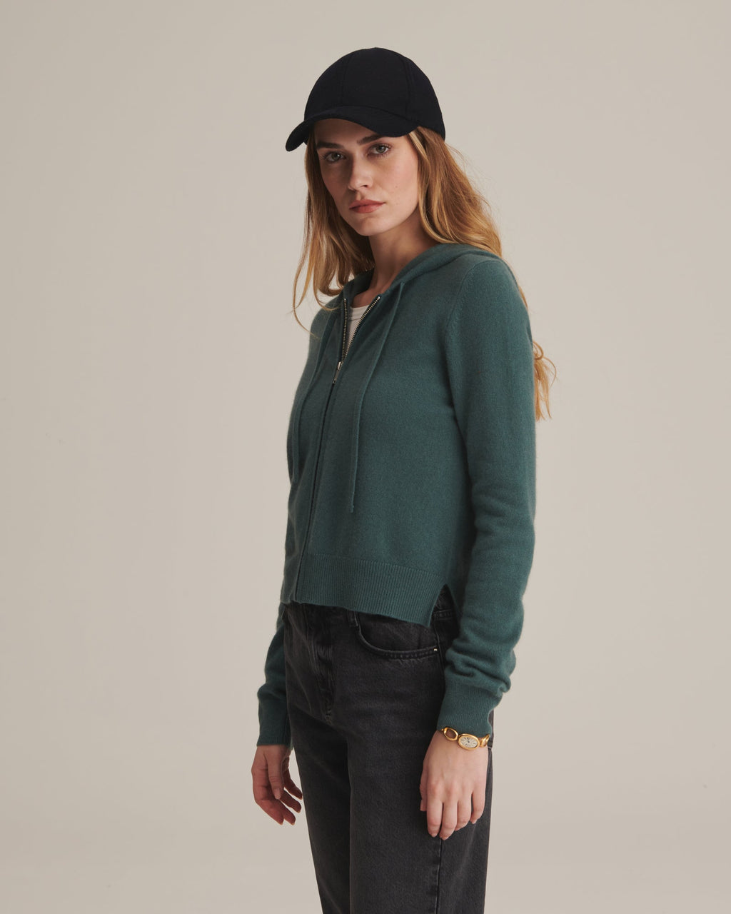 Signature Cashmere Cropped Zip Up Hoodie