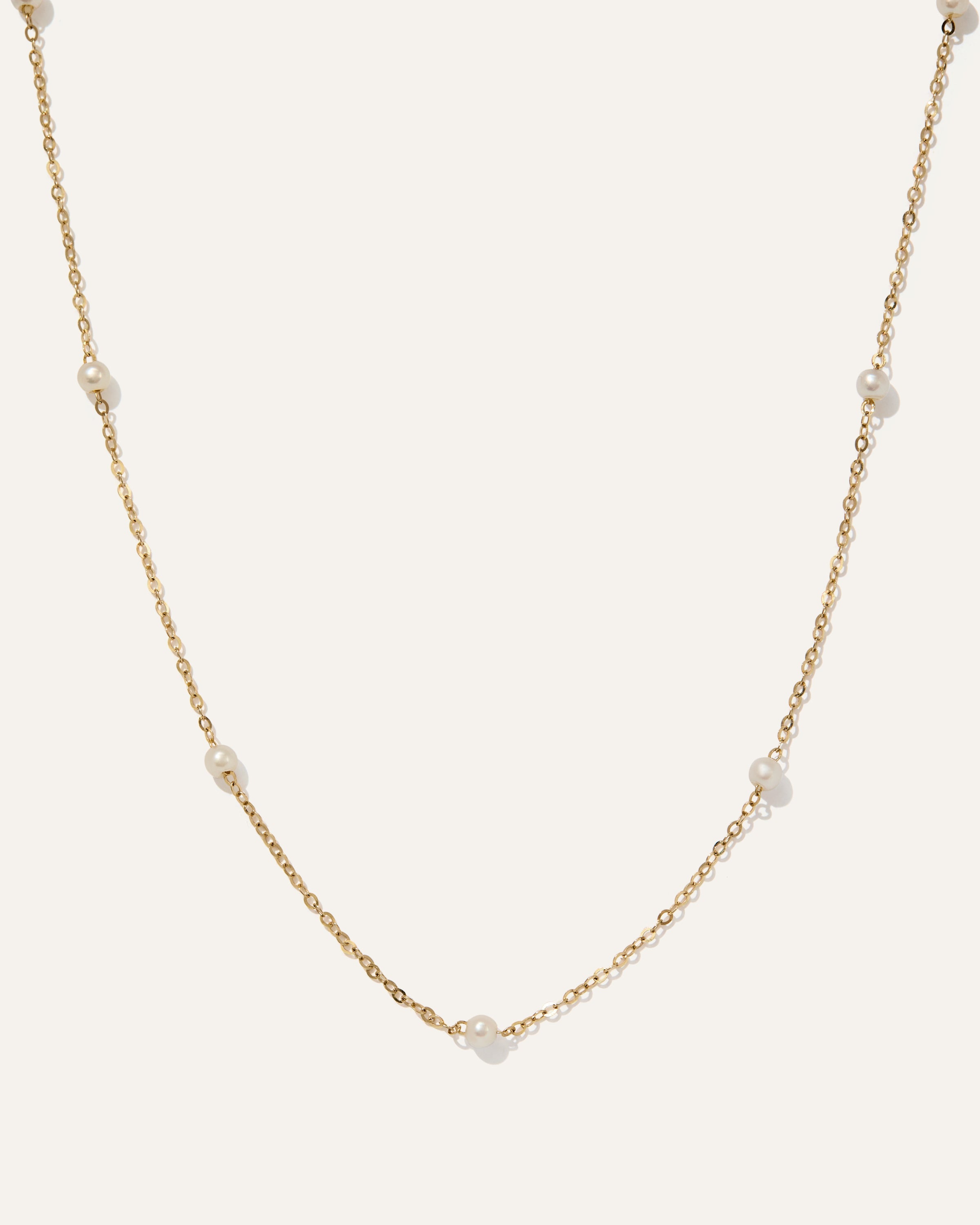 14K Gold Cultured Freshwater Pearl Station Necklace
