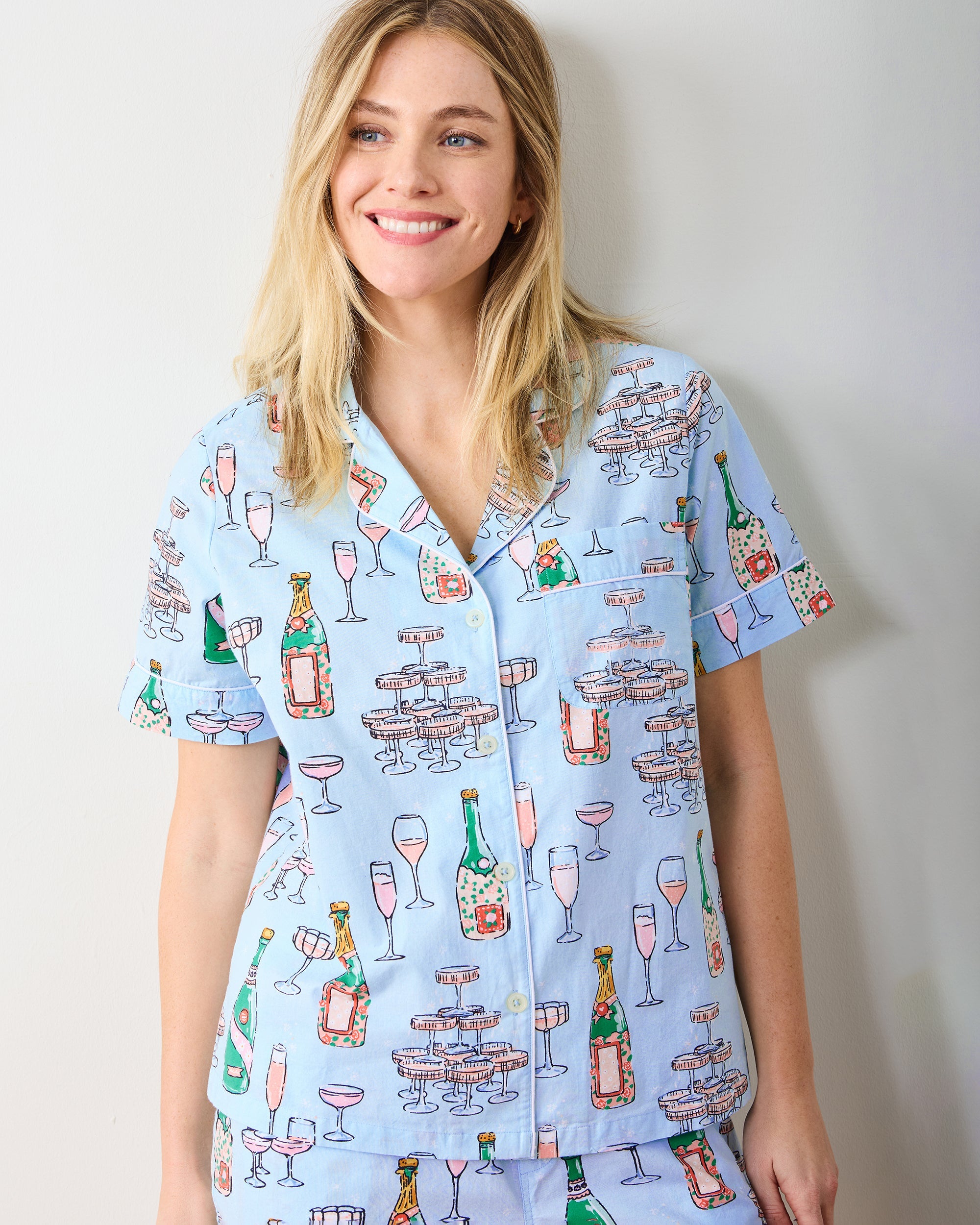 Champagne Tower - Short PJ Set - Soft Blue