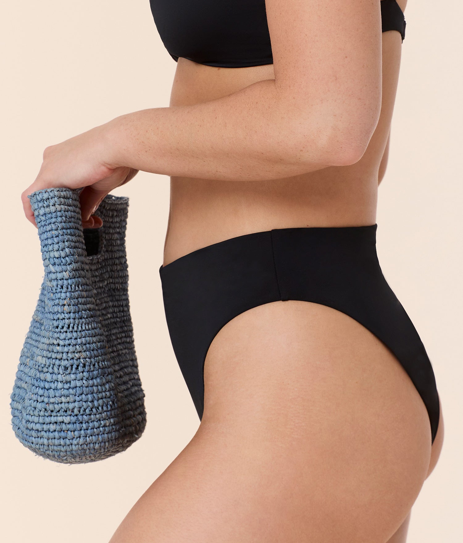 The 90s High Waist Bikini Bottom - Eco Nylon - Black