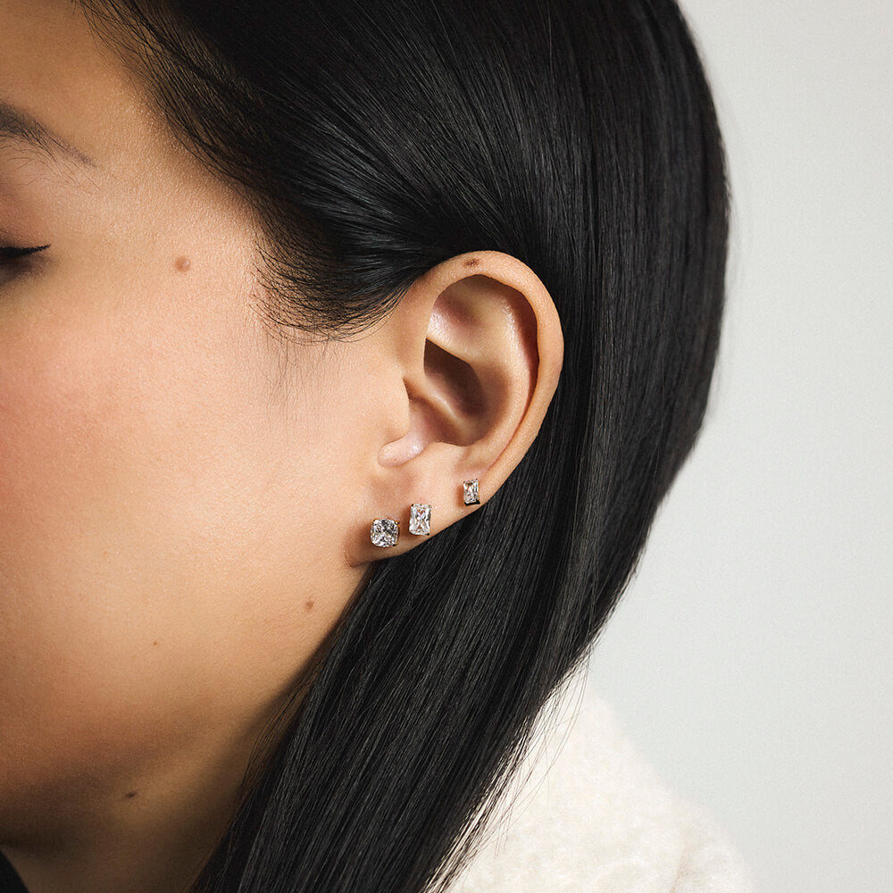 Celestial Crystal Emerald-Cut Nap Earrings, 6mm