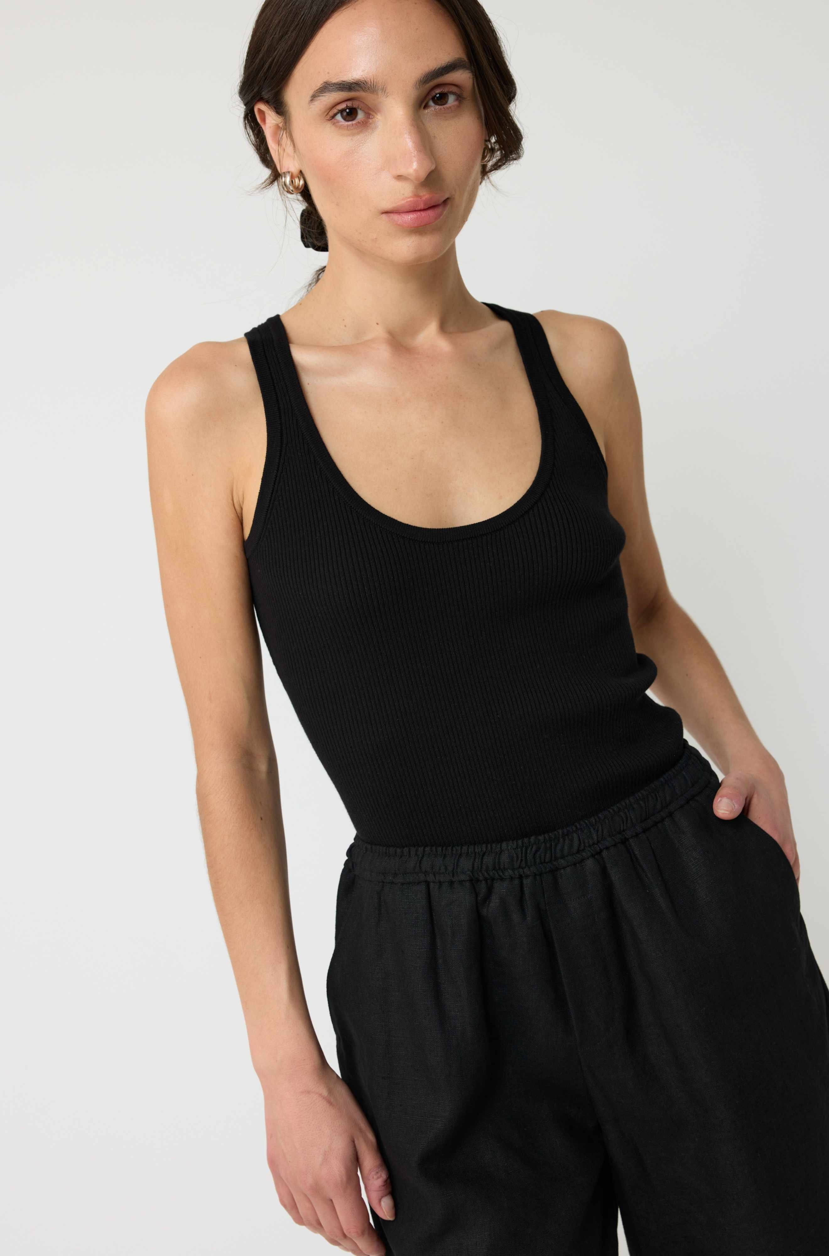 Ribbed U Neck Knit Tank