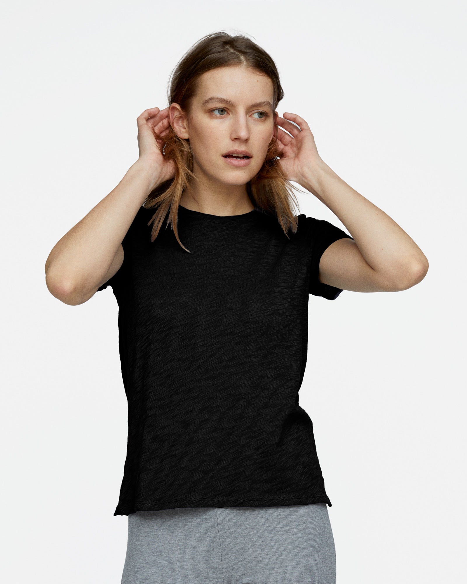 Slub Jersey Schoolboy Crew Neck Tee - Black