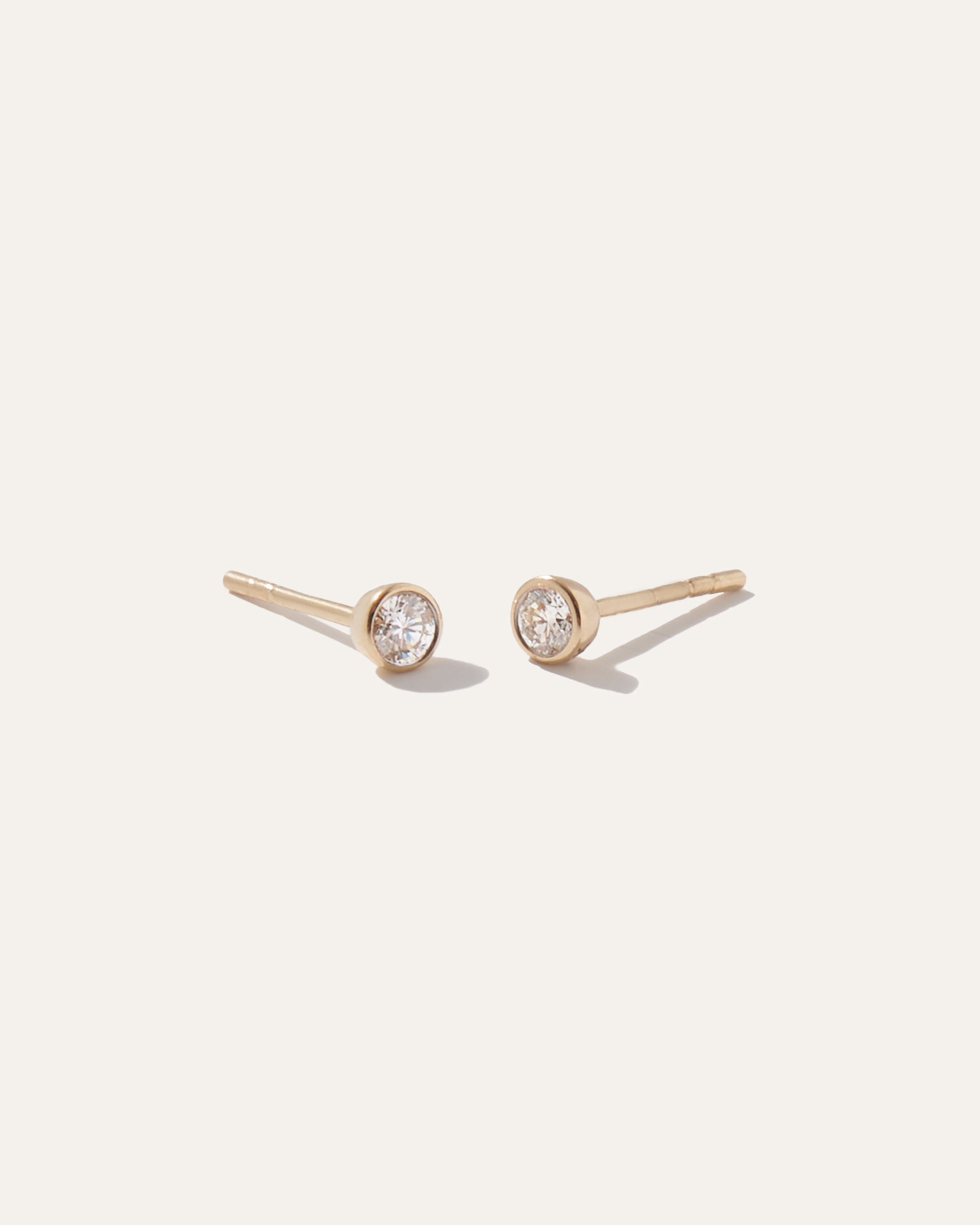 14K Gold Natural Diamond Bezel Studs
