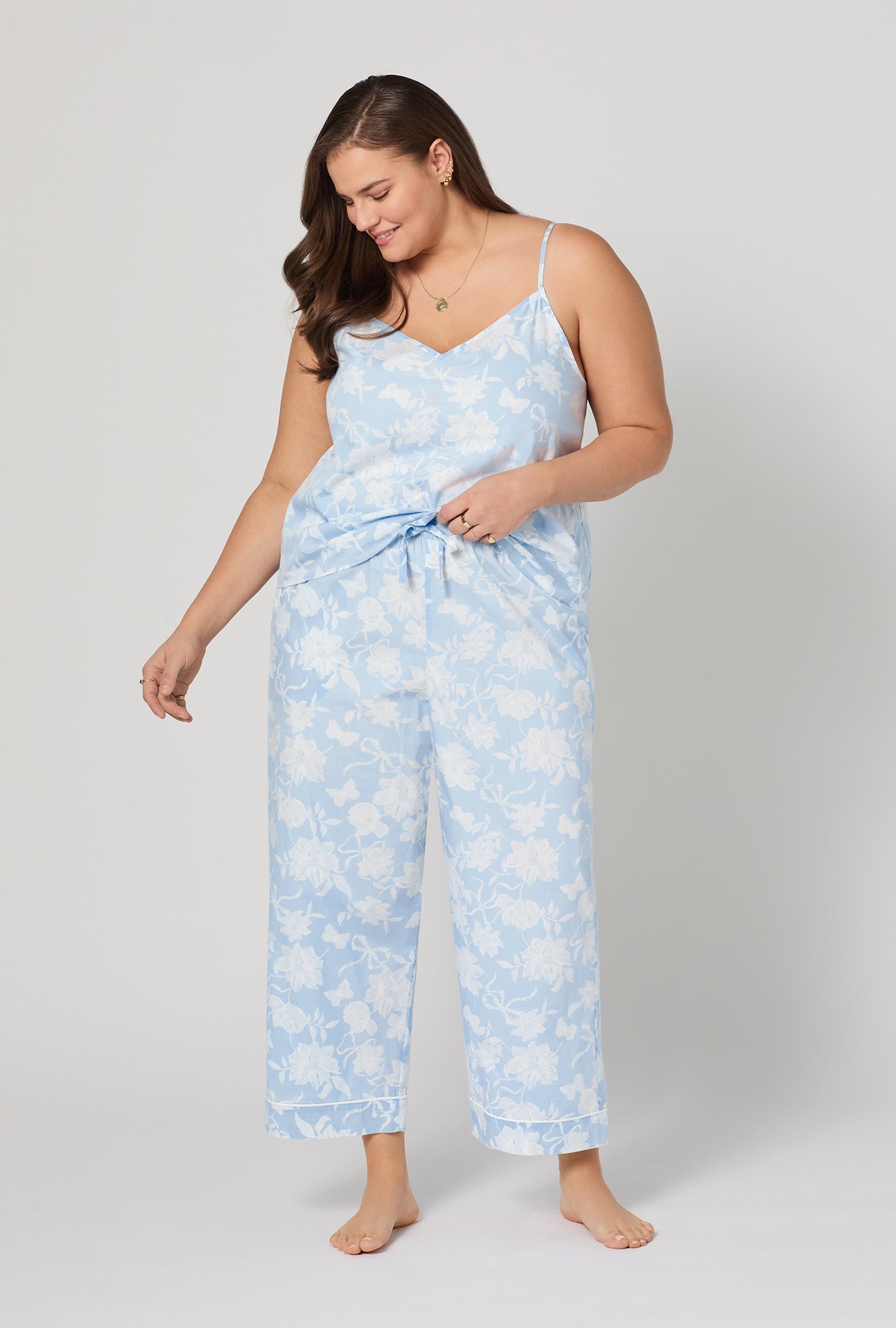 Blissful Bows Cami Woven Supersoft Cotton Poplin Cropped Pj Set