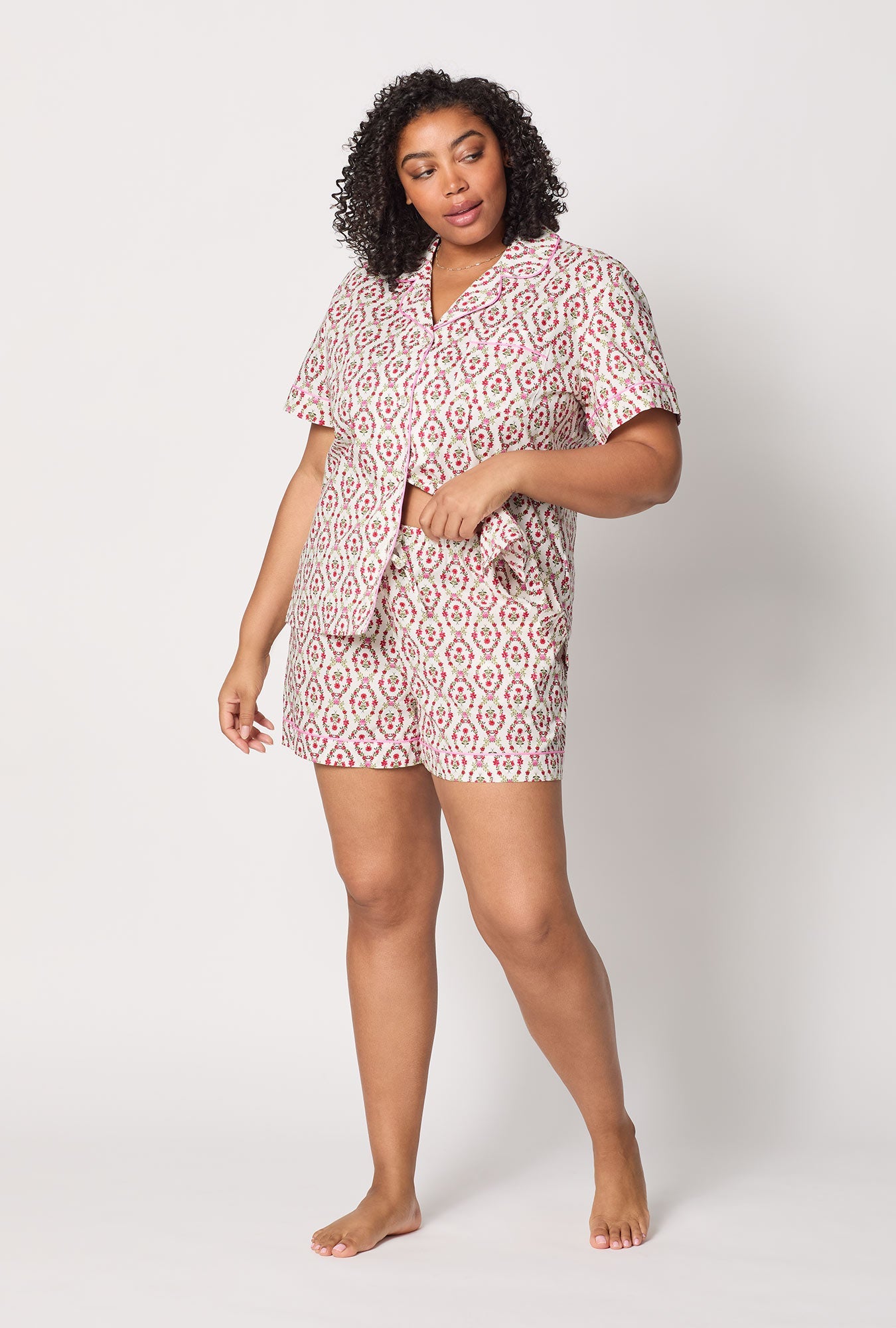 Olivia Short Sleeve Classic Woven Cotton Poplin Shorty Pj Set