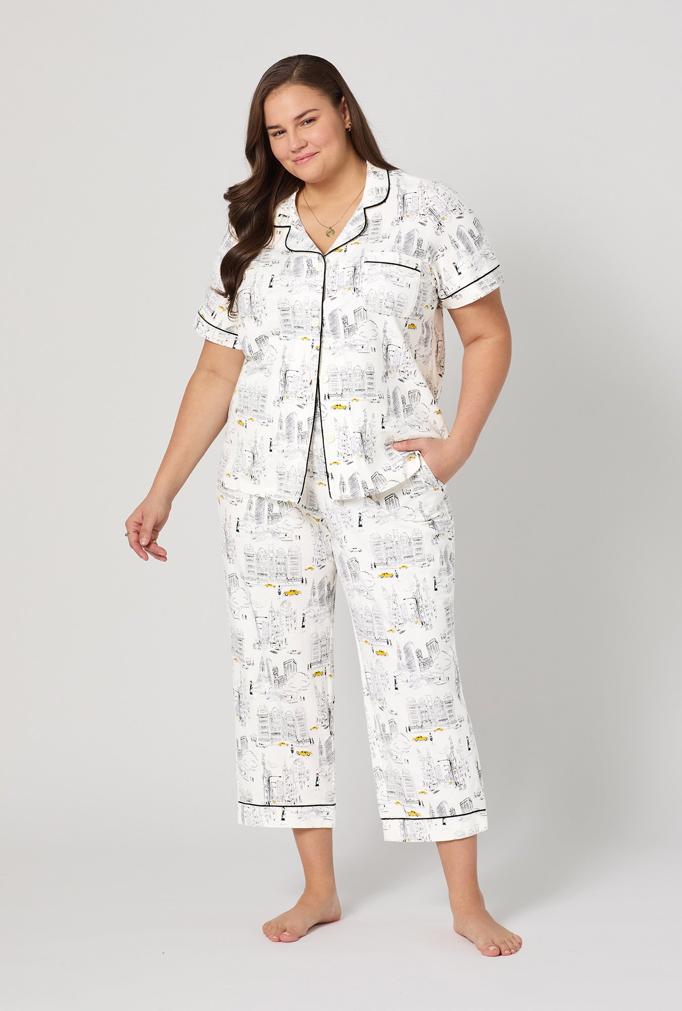City That Never Sleeps Short Sleeve Classic Stretch Jersey Cropped PJ Set