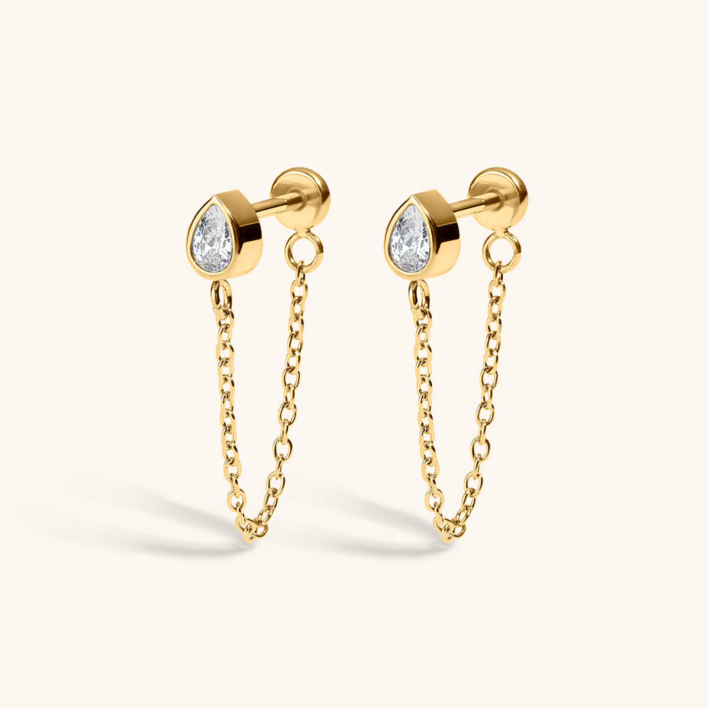 Bezel Pear Chain Nap Earrings