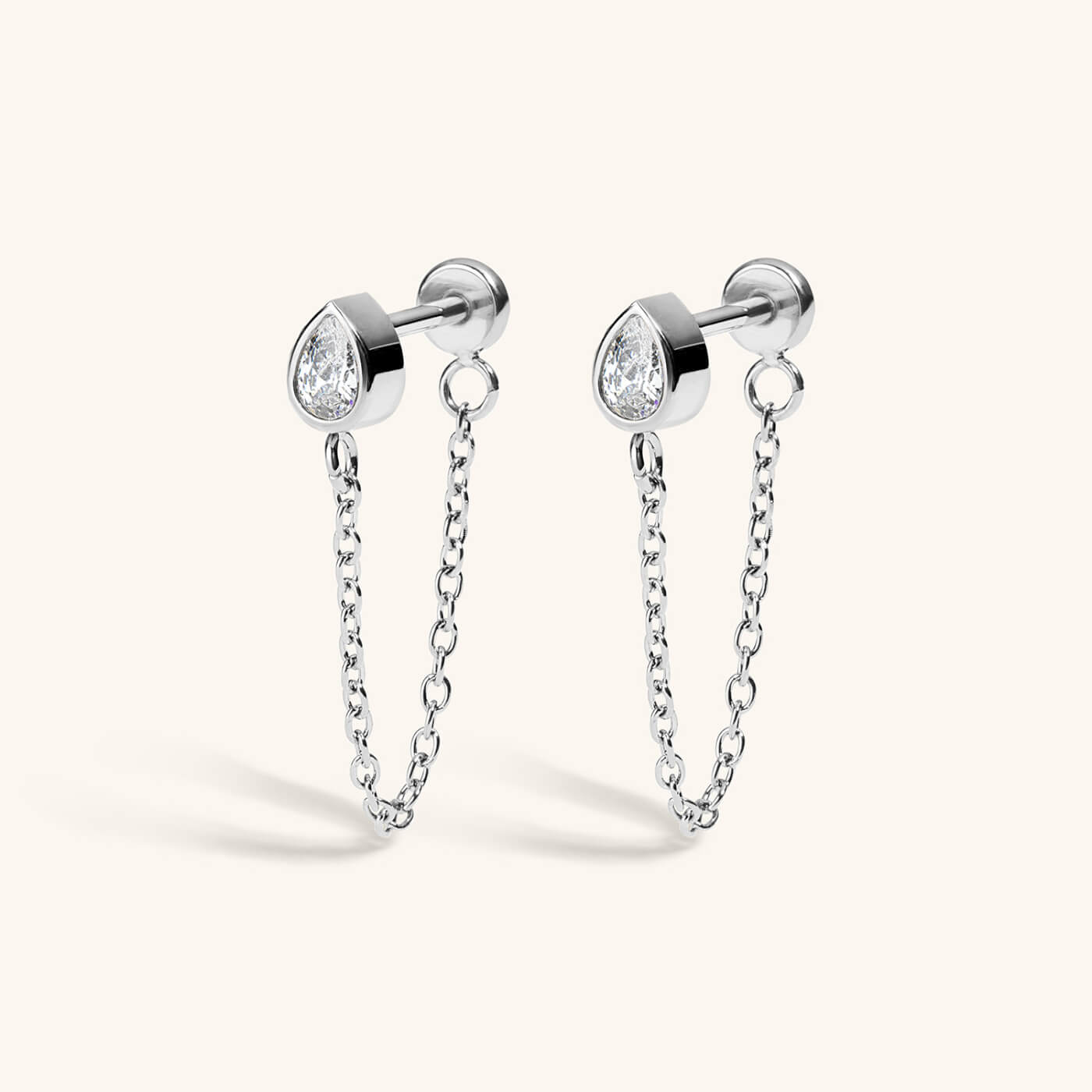 Bezel Pear Chain Nap Earrings