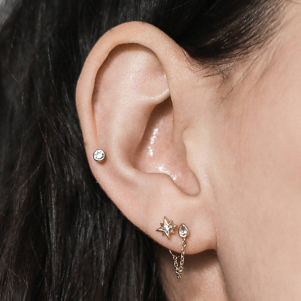 Bezel Pear Chain Nap Earrings